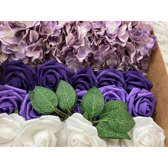 20 count | Purple Shades Hydrangeas White Roses Wedding Flowers Bouquet - Picture 1 of 6